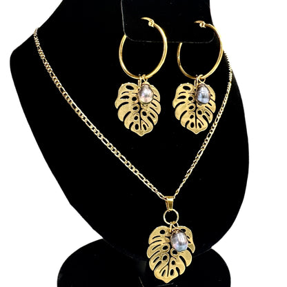 Monstera Freshwater Pearl Set
